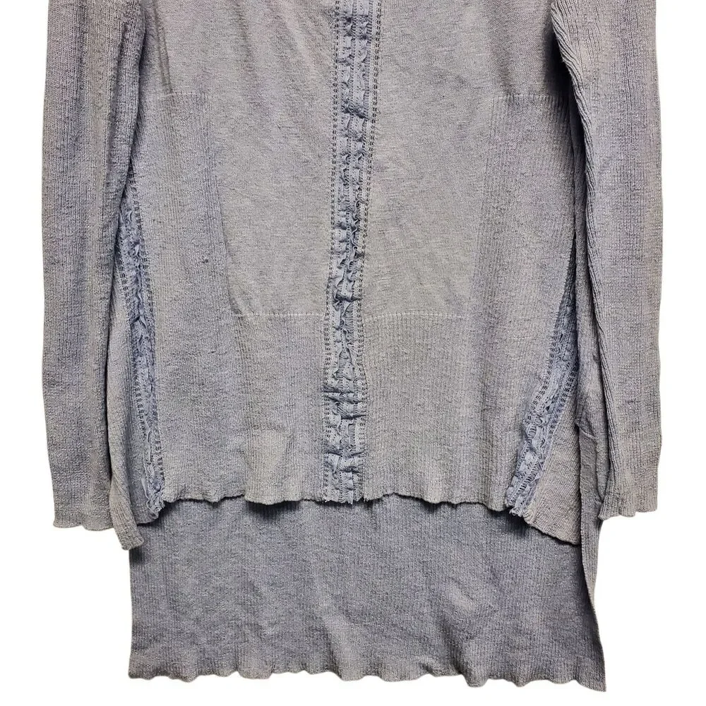 FREE PEOPLE Sweater Womens Medium Blue Scoop Neck Linen Blend Pullover Boho